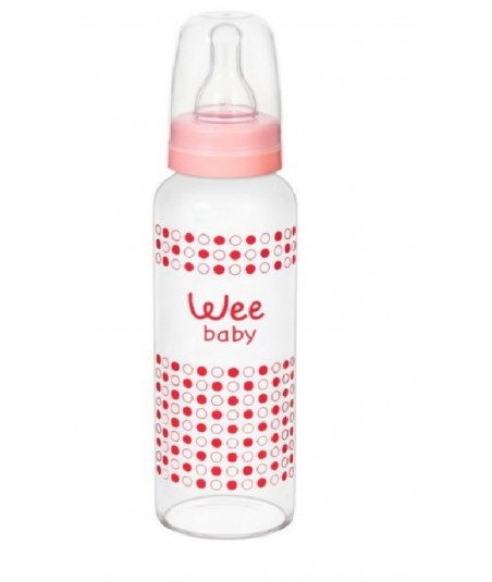 ابزار شیر خوری شیرخوری پیرکس شفاف 180 سی سی Wee baby Heat - Resistant Glass Feeding Bottle 180 cc
